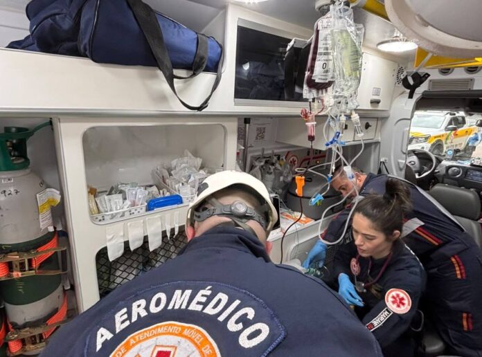 Bolsa de sangue usada em transfusão no atendimento pré-hospitalar a pacientes graves em Santa Catarina
